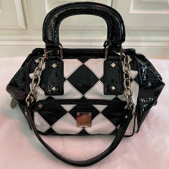 Authentic MCM Checkered Patent Leather Shoulder Bag - Picture 2 of 13